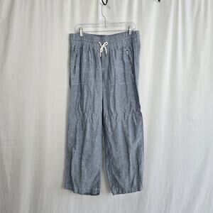 Athleta Cabo Linen Jogger Women's 14P Blue Drawstring Wide Legs High Rise